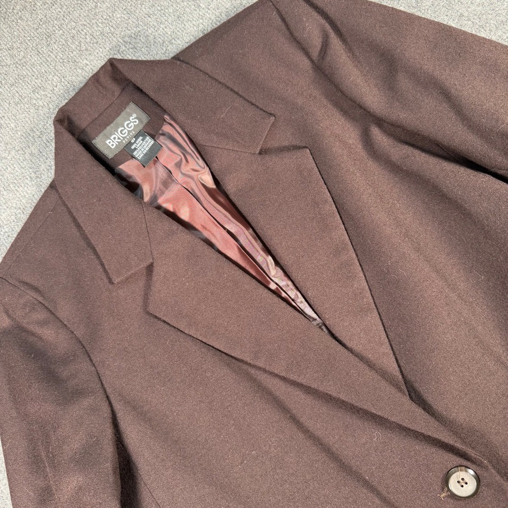 Briggs Petite Women 12P Brown 100% Wool Single Button Blazer Jacket